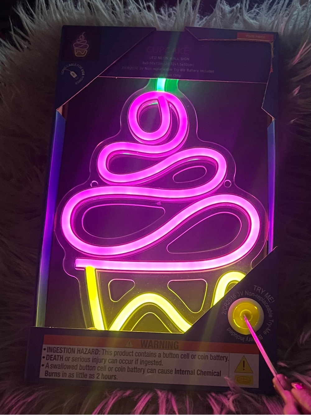 Hobby Lobby Neon Cupcake Sign - Pink & Yellow LED